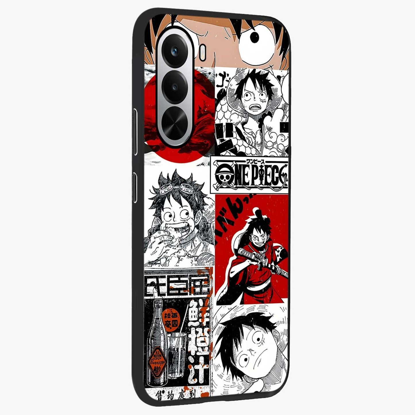 Strawhat Chaos Panels Glass Case upright view showcasing energetic anime artwork with bold adventure theme.
