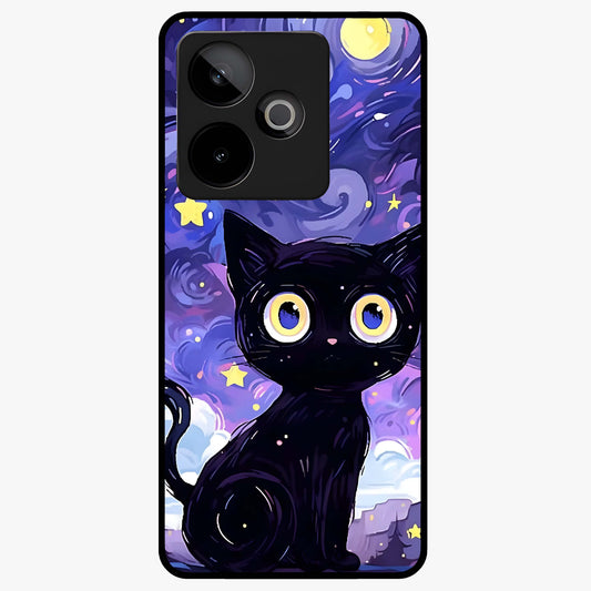Abstract Cat Art Glass Case showing flat back view with artistic cat illustration and glossy glass finish.