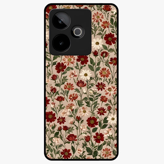 Biege Flower With Leaf Glass Case showing flat back view with soft beige floral artwork and glossy glass finish.