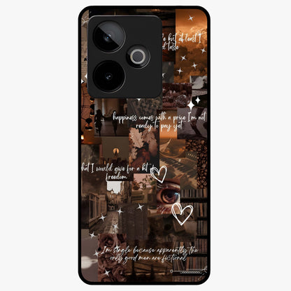 Bittersweet Aesthetic Chaos Glass Case showing flat back view with artistic chaotic aesthetic design and glossy glass finish.