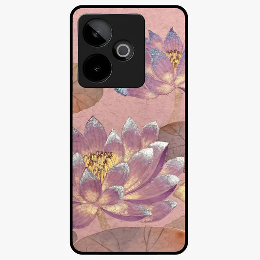 Blossom Mist Lotus Glass Case showing flat back view with serene lotus blossom artwork and glossy glass finish.