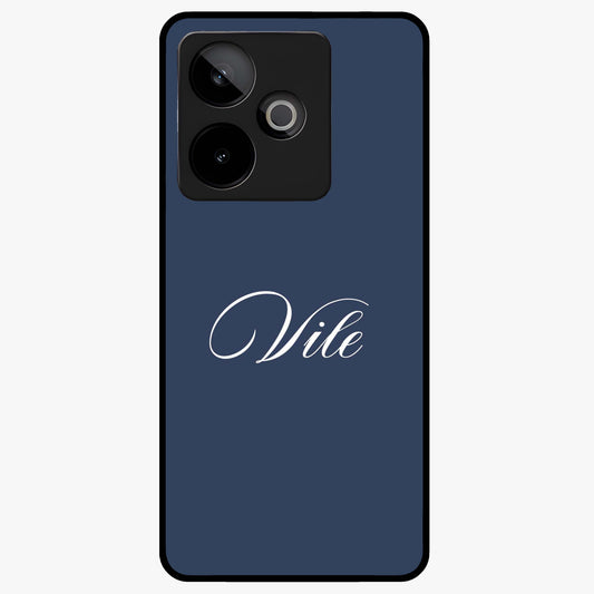 Blue Background Personalized Custom Name Glass Case showing flat back view with minimal blue background and custom name design.
