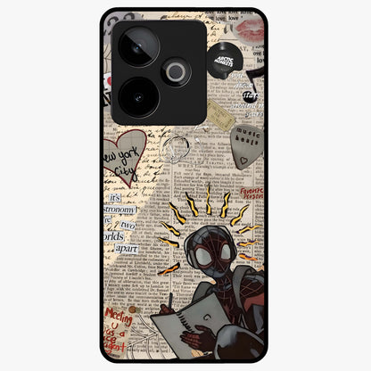 City Dream Sketch Glass Case showing flat back view with artistic city skyline sketch artwork and glossy glass finish.