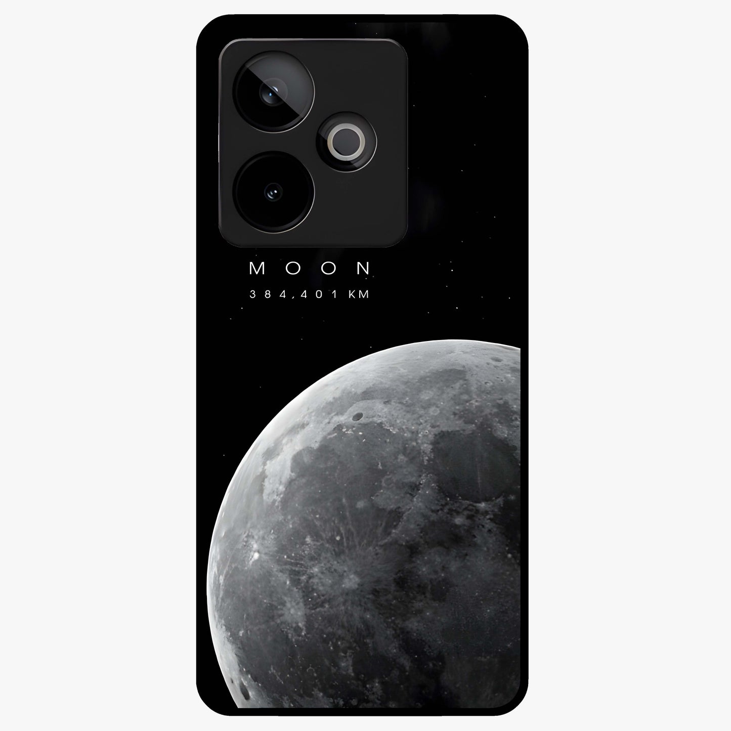 Cosmic Moon Glow Glass Case showing flat back view with glowing moon artwork and glossy glass finish.