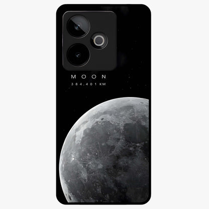 Cosmic Moon Glow Glass Case showing flat back view with glowing moon artwork and glossy glass finish.