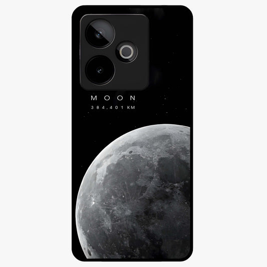 Cosmic Moon Glow Glass Case showing flat back view with glowing moon artwork and glossy glass finish.