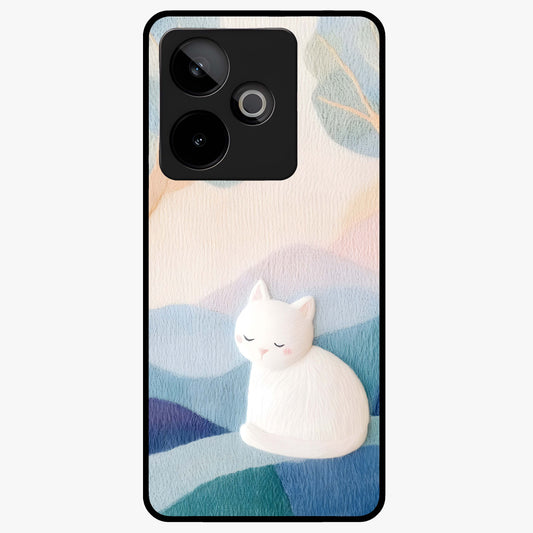 Cotton Dream Cat Glass Case showing flat back view with soft dreamy cat artwork and glossy glass finish.