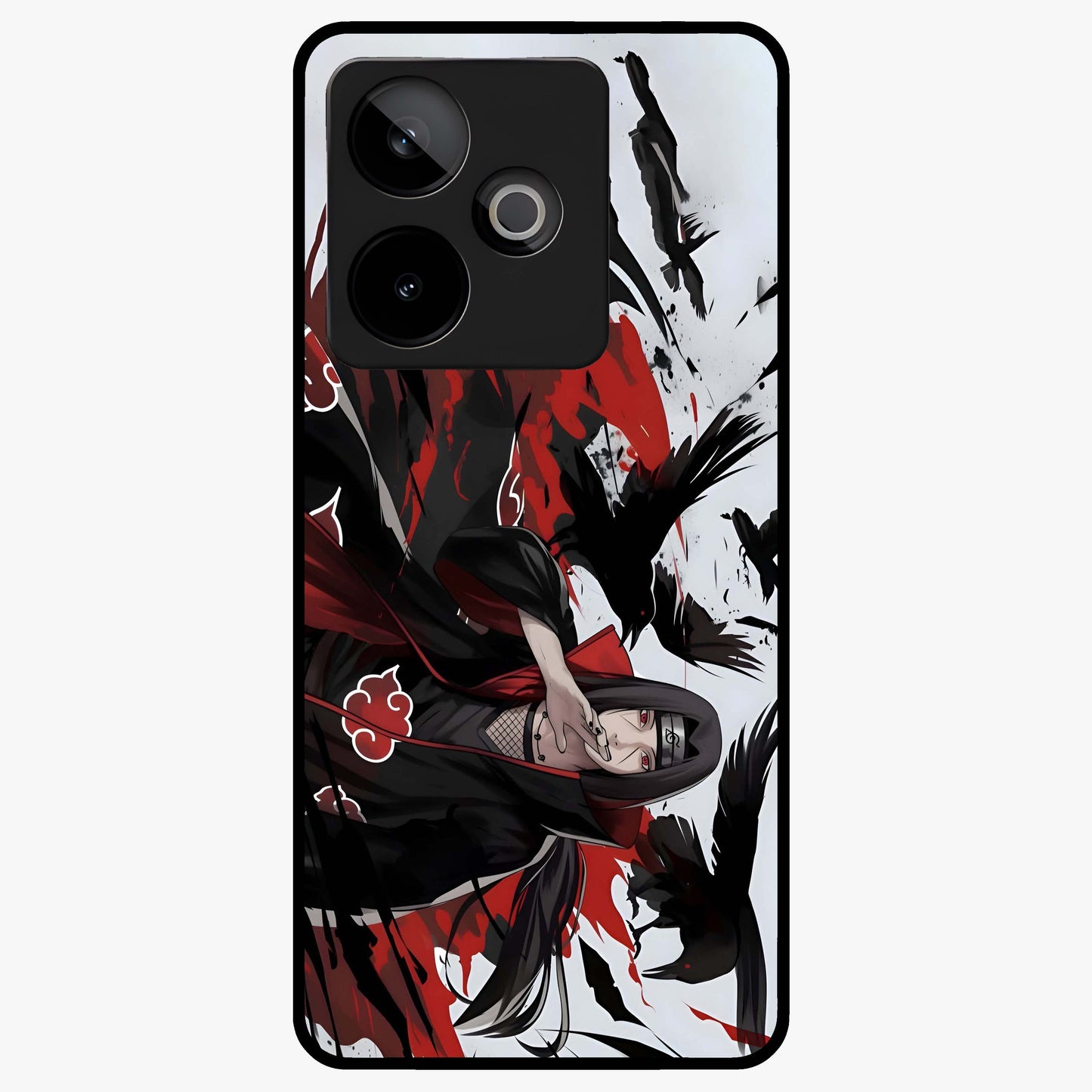 Crimson Crow Illusion Glass Case showing flat back view with artistic crow illusion artwork and glossy glass finish.
