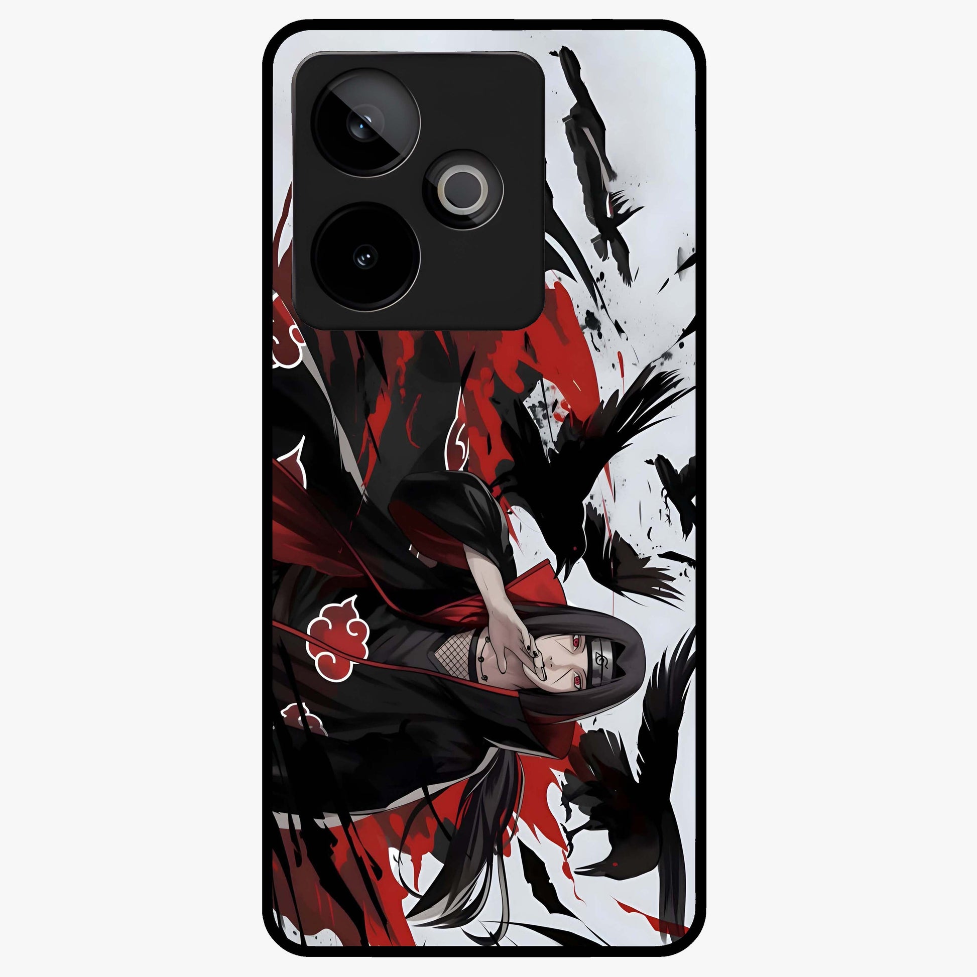 Crimson Crow Illusion Glass Case showing flat back view with artistic crow illusion artwork and glossy glass finish.