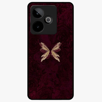 Crimson Fade Butterfly Glass Case showing flat back view with fading butterfly artwork and glossy glass finish.