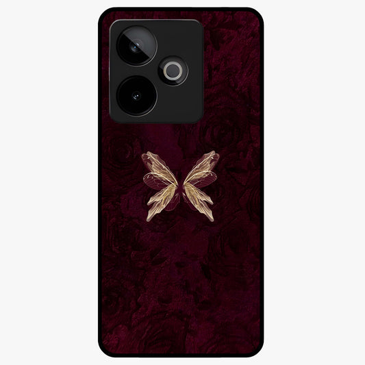Crimson Fade Butterfly Glass Case showing flat back view with fading butterfly artwork and glossy glass finish.