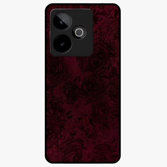 Crimson Fade Flow Glass Case showing flat back view with flowing crimson gradient artwork and glossy glass finish.