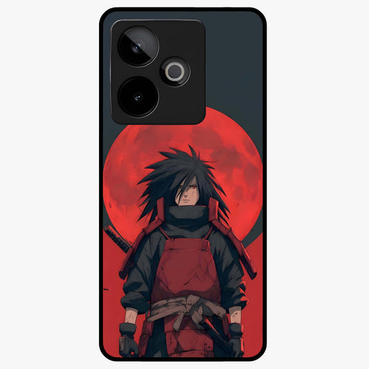 Crimson Moon Warlord Glass Case showing flat back view with mystical moon warrior artwork and glossy glass finish.