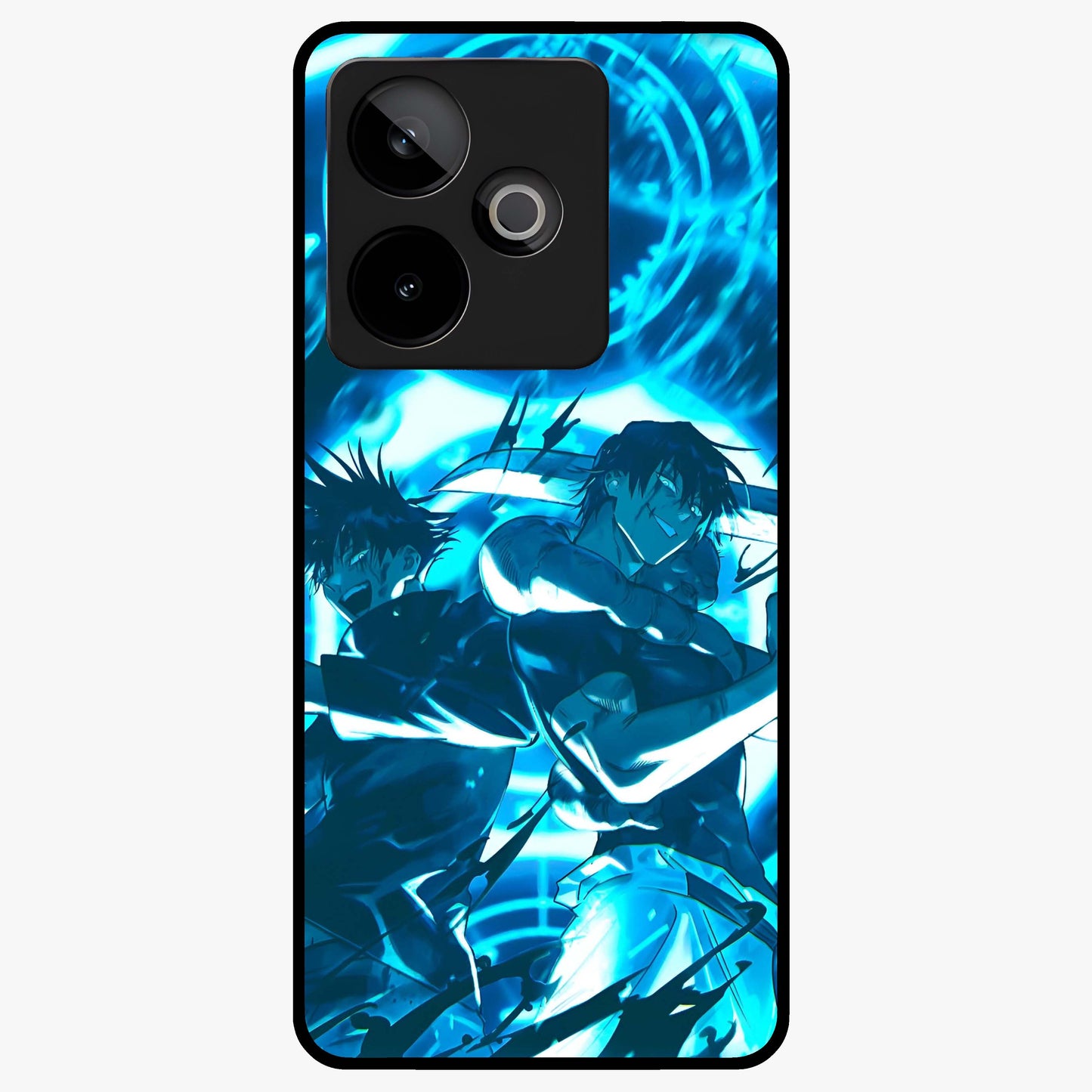 Cursed Energy Clash Glass Case showing flat back view with intense cursed energy artwork and glossy glass finish.