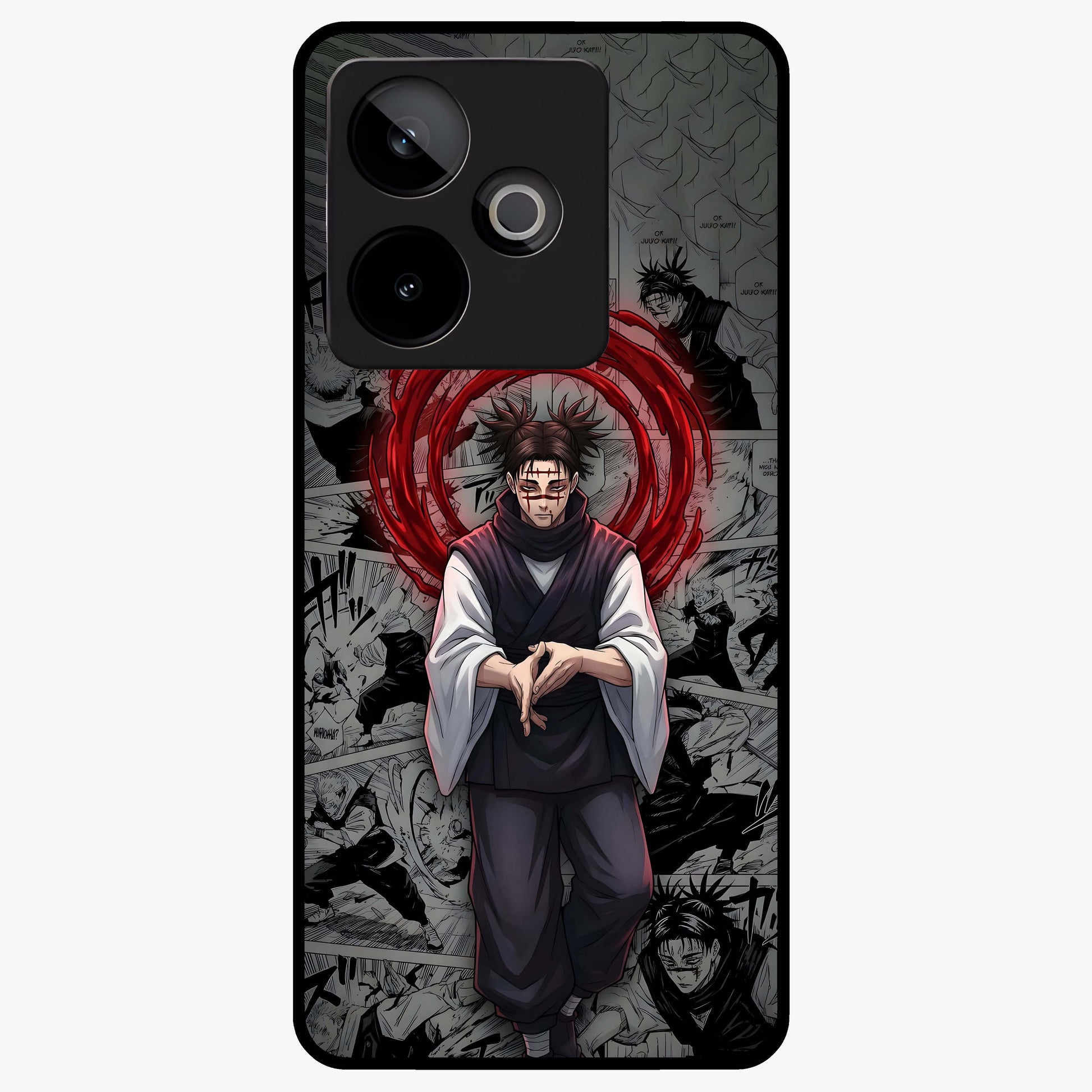 Cursed Ritual Ascension Glass Case showing flat back view with dark ritual themed artwork and glossy glass finish.