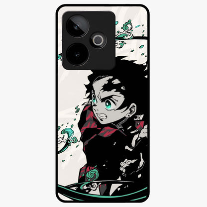 Demon Slayer Glass Case showing flat back view with bold anime inspired artwork and glossy glass finish.
