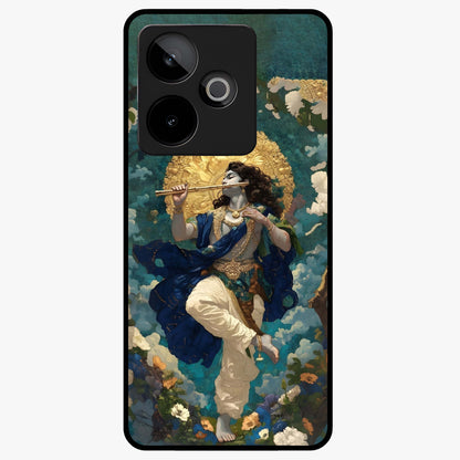 Divine Krishna Art Glass Case showing flat back view with Lord Krishna artwork and glossy glass finish.