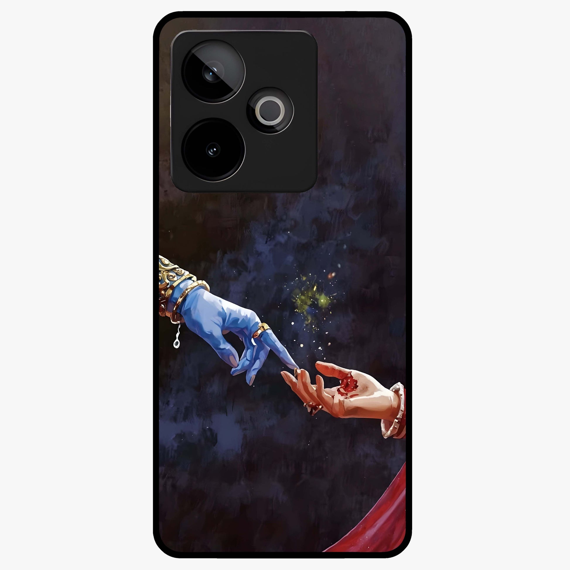Divine Touch Eternal Glass Case showing flat back view with spiritual themed artwork and glossy glass finish.