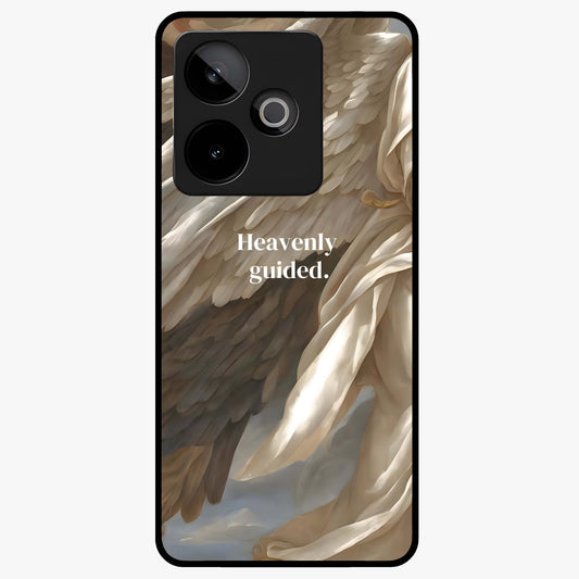 Divine Winged Grace Glass Case showing flat back view with elegant wing inspired artwork and glossy glass finish.