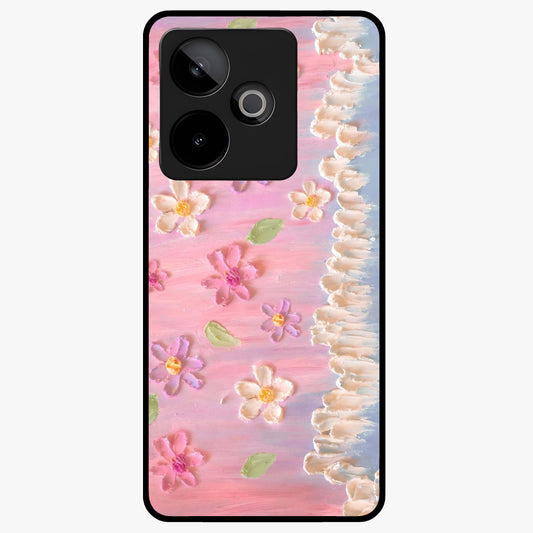 Dreamy Painted Garden Glass Case showing flat back view with artistic painted floral garden artwork and glossy glass finish.