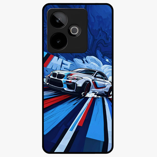 Drift Power Rush Glass Case showing flat back view with dynamic racing inspired artwork and glossy glass finish.