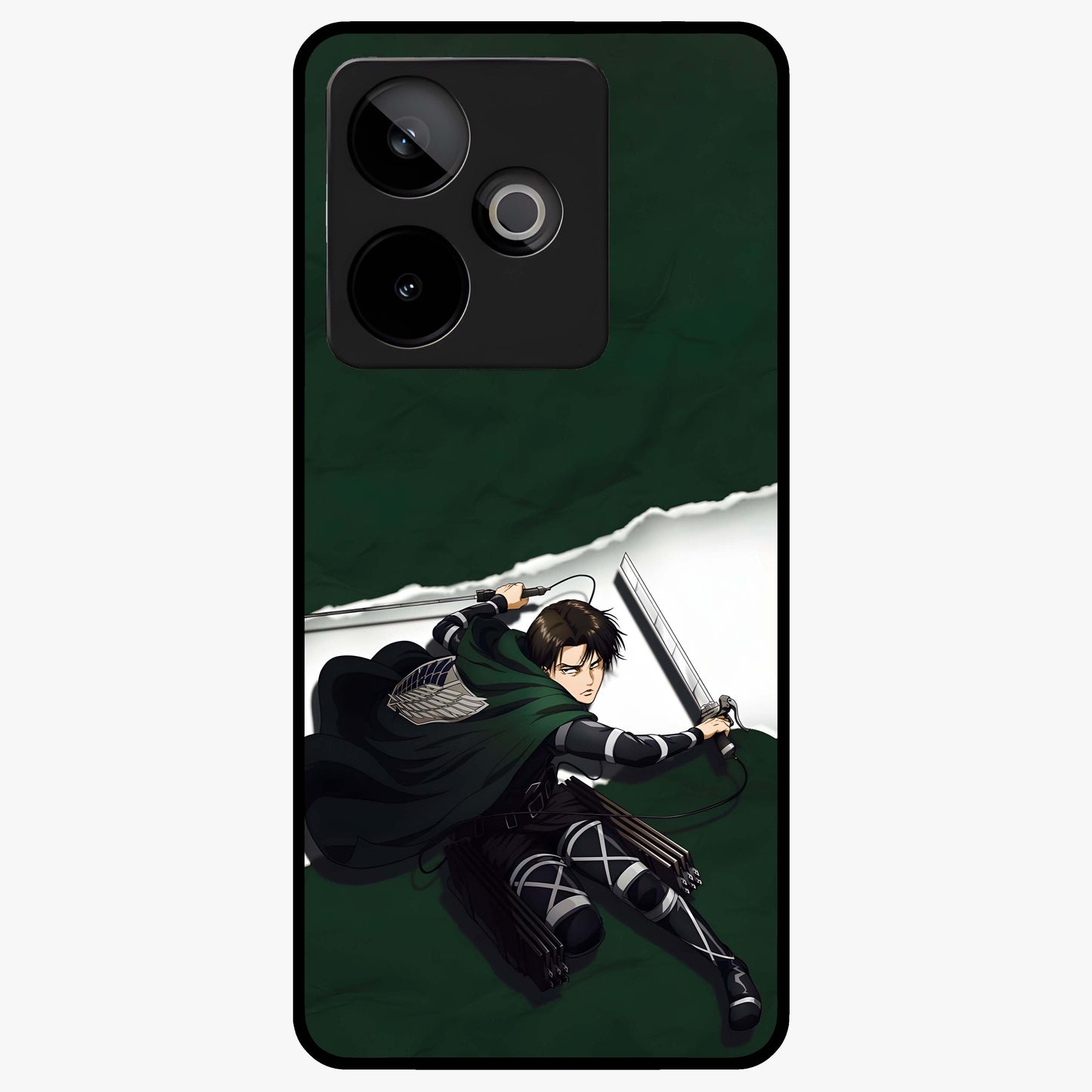 Emerald War Vanguard Glass Case showing flat back view with powerful warrior themed artwork and glossy glass finish.