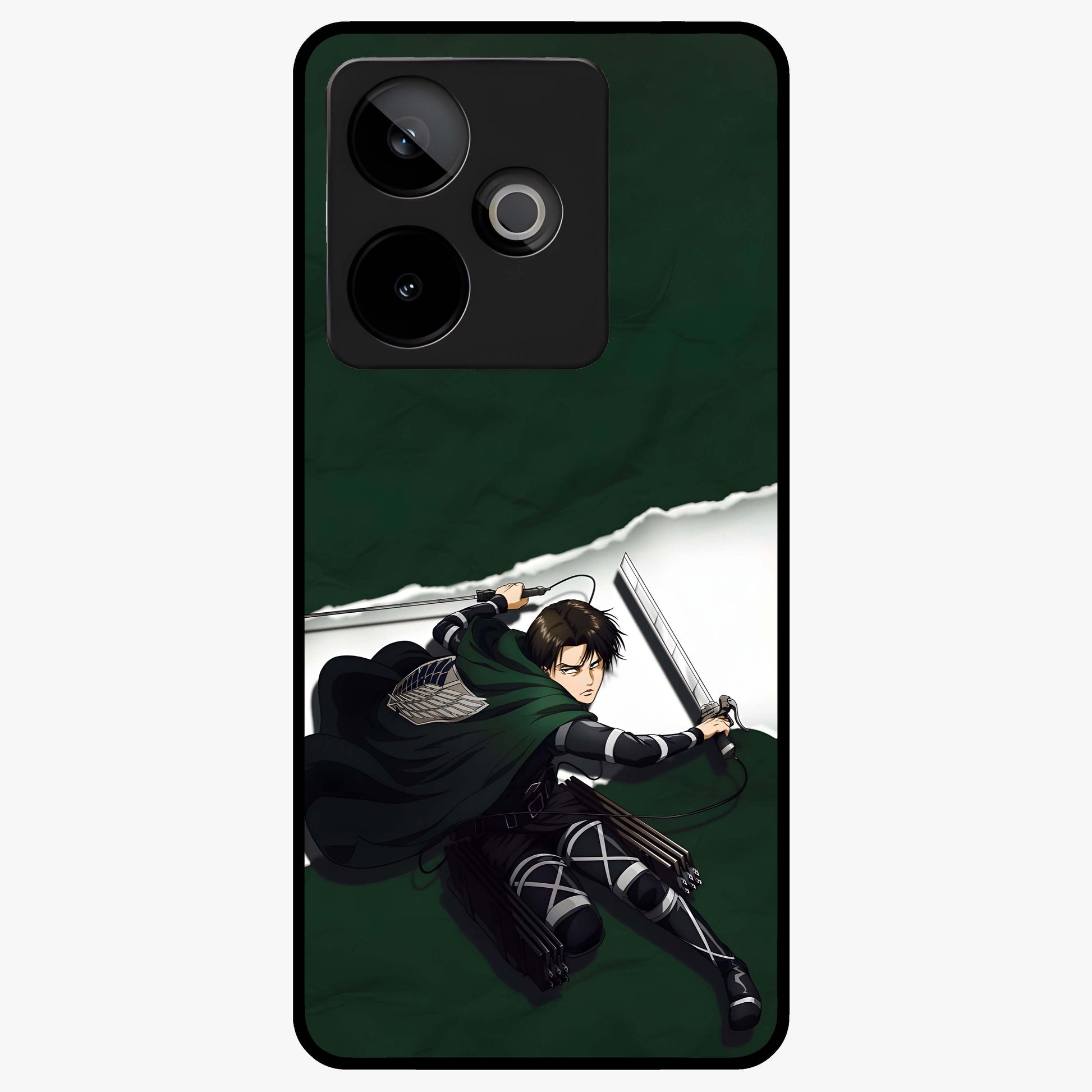 Emerald War Vanguard Glass Case showing flat back view with powerful warrior themed artwork and glossy glass finish.