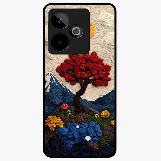 Eternal Nature Tapestry Glass Case showing flat back view with intricate nature tapestry artwork and glossy glass finish.