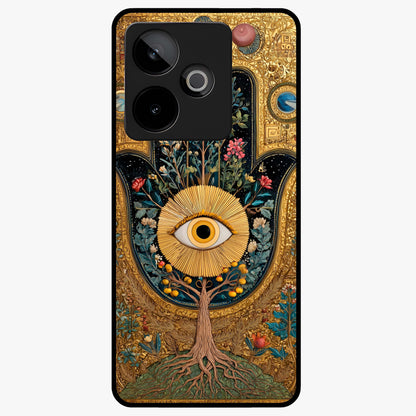 Ethereal Evil Eye Glass Case showing flat back view with mystical evil eye artwork and glossy glass finish.