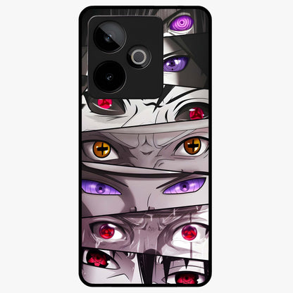Eyes of Destiny Glass Case showing flat back view with striking eye themed artwork and glossy glass finish.