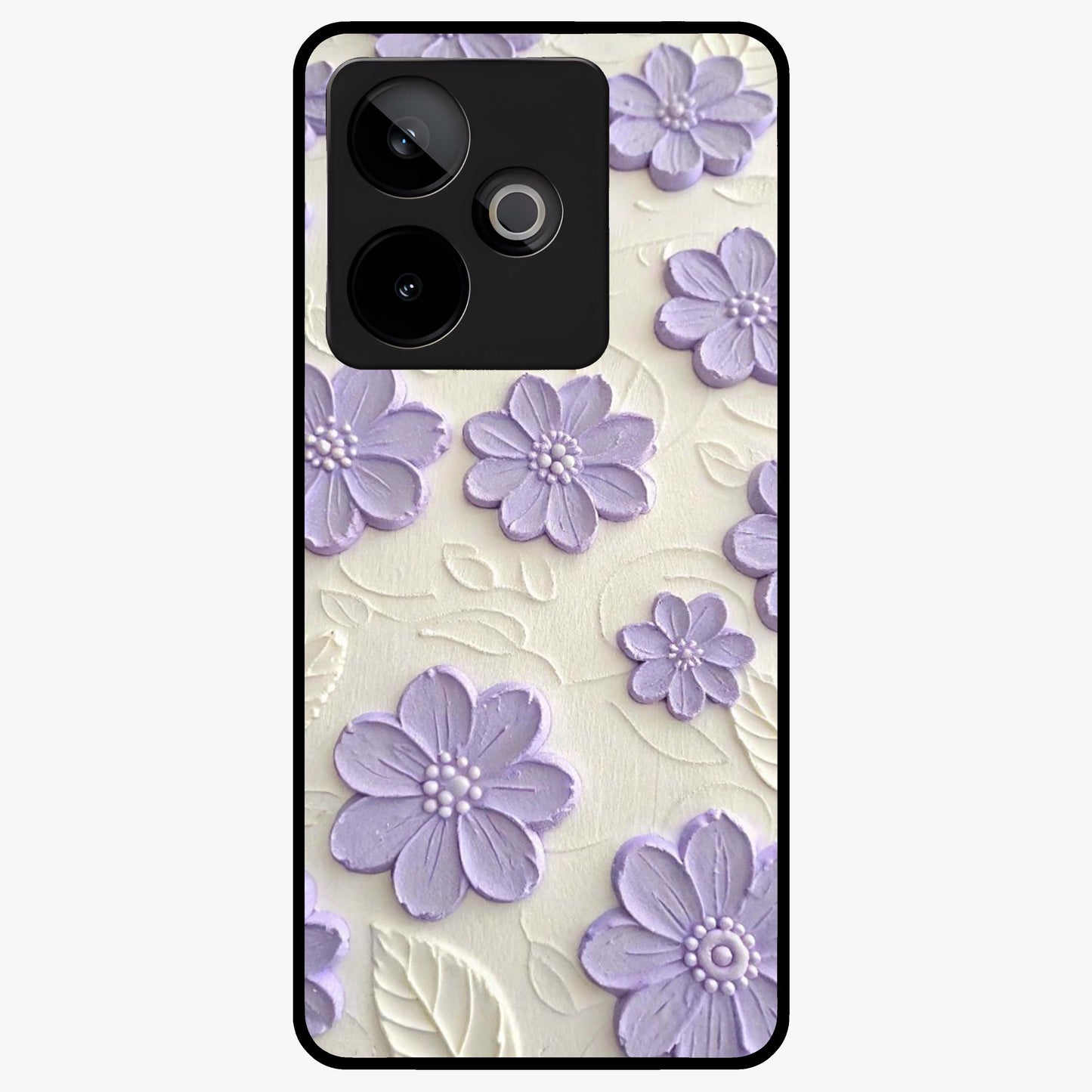 Floral Wall Art With Purple Flowers Glass Case showing flat back view with purple flower artwork and glossy glass finish.