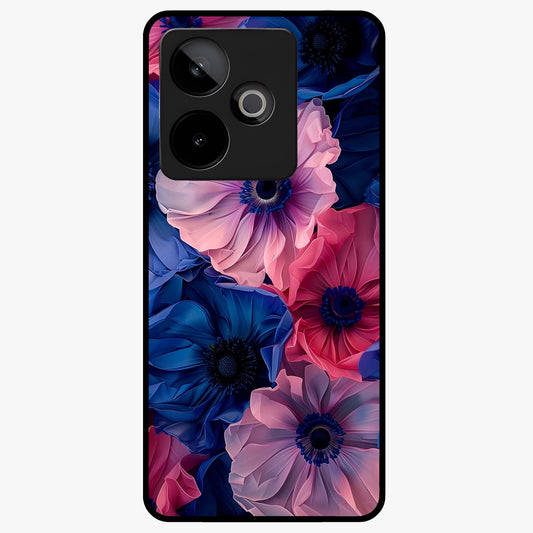 Flower Paper Art Pattern Glass Case showing flat back view with paper cut style floral artwork and glossy glass finish.