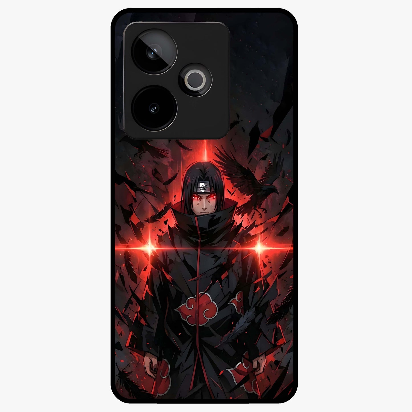 Focused Blade Discipline Glass Case showing flat back view with warrior sword themed artwork and glossy glass finish.