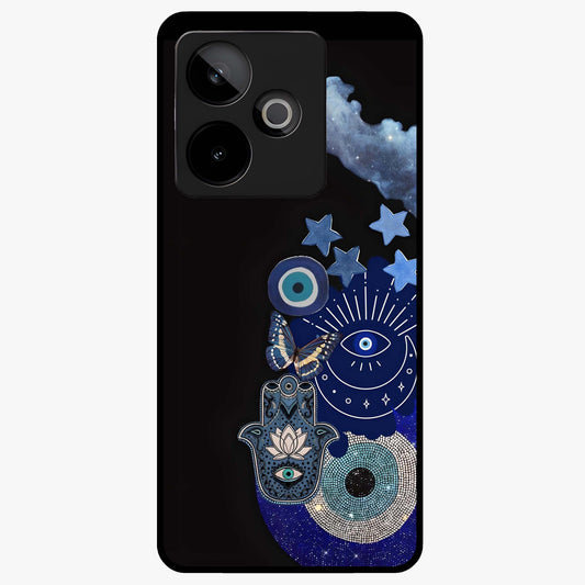 Galactic Charm Cluster Glass Case showing flat back view with glowing celestial charm artwork and glossy glass finish.