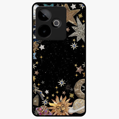 Galactic Jewel Stars Glass Case showing flat back view with sparkling star jewel artwork and glossy glass finish.