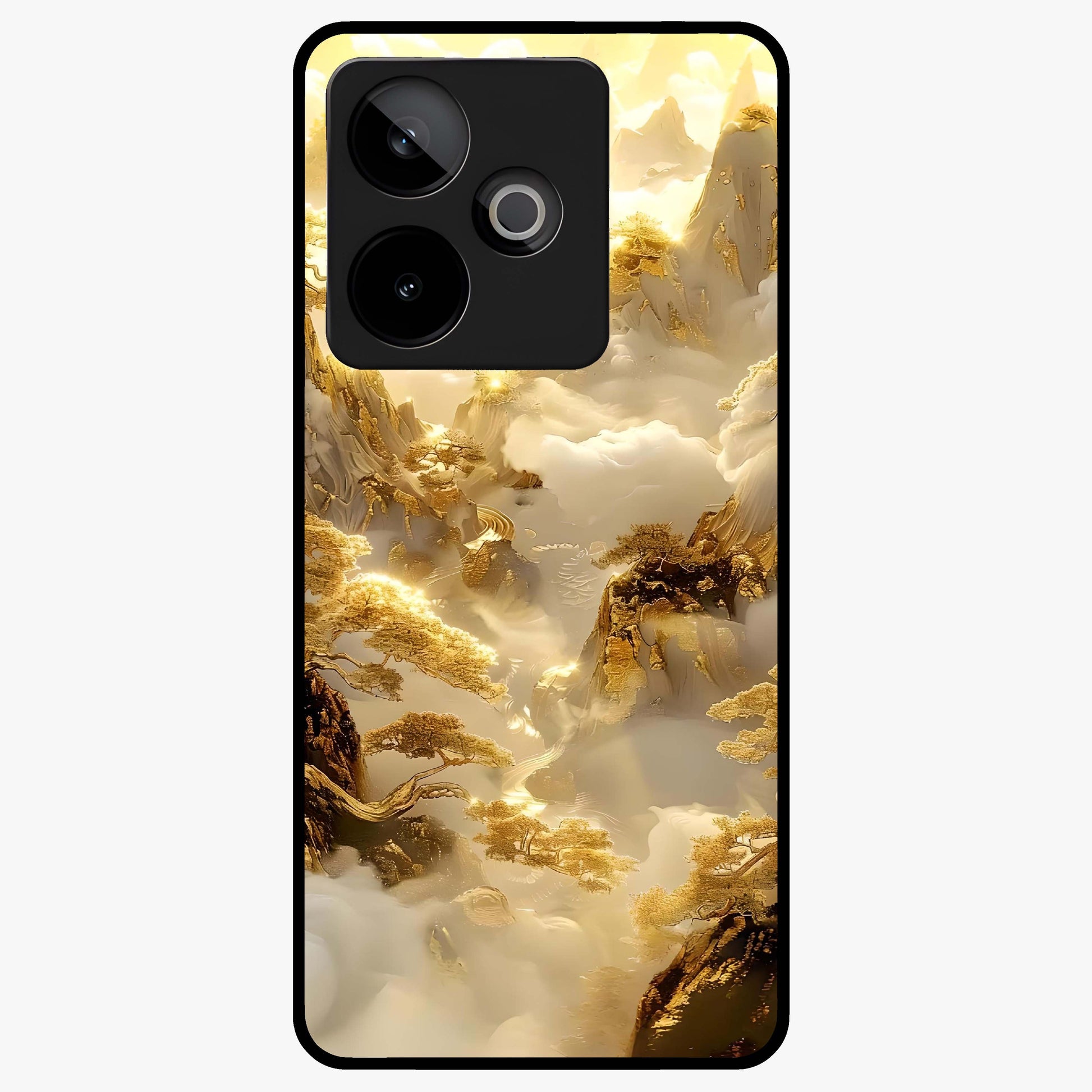 Gates Of Illumination Glass Case showing flat back view with mystical illuminated gate artwork and glossy glass finish.