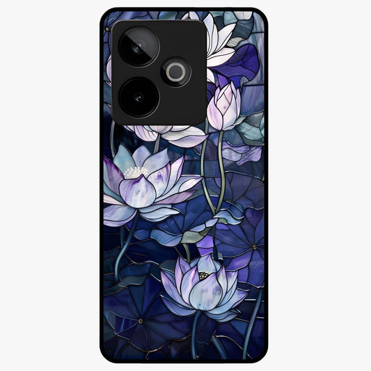 Gloss Petal Rush Glass Case showing flat back view with glossy flower petal artwork and smooth glass finish.