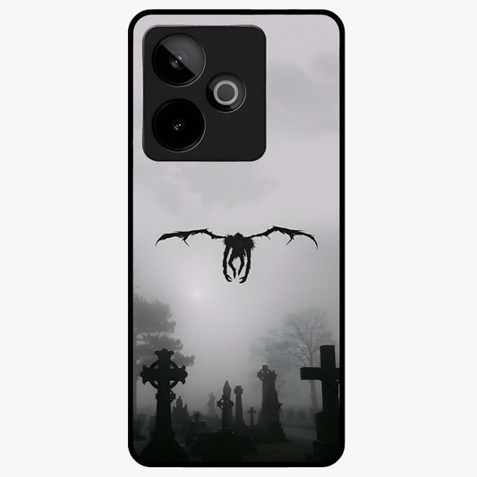 Graveyard Shadow Descent Glass Case showing flat back view with dark graveyard themed artwork and glossy glass finish.