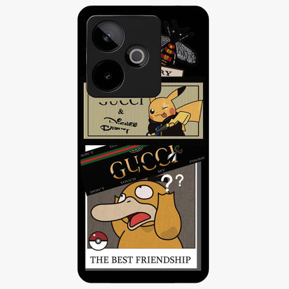 Gucci Play Mashup Glass Case showing flat back view with luxury inspired graphic artwork and glossy glass finish.