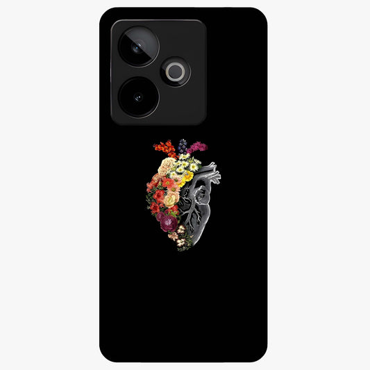 Heart With Flowers Glass Case showing flat back view with heart shaped floral artwork and glossy glass finish.
