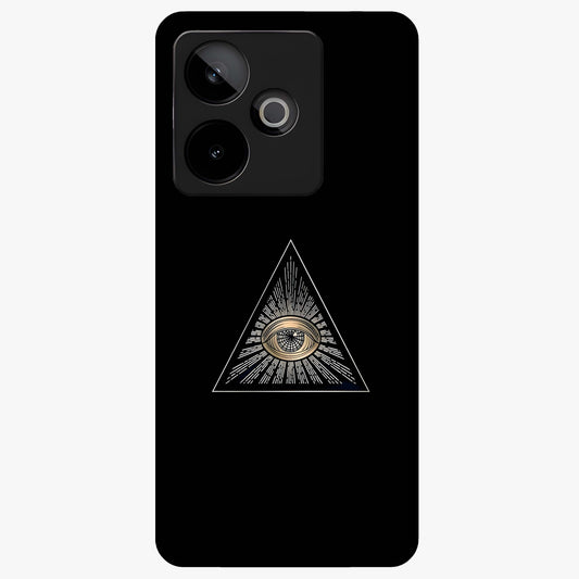 Illuminati Evil Glass Case showing flat back view with mysterious illuminati symbol artwork and glossy glass finish.
