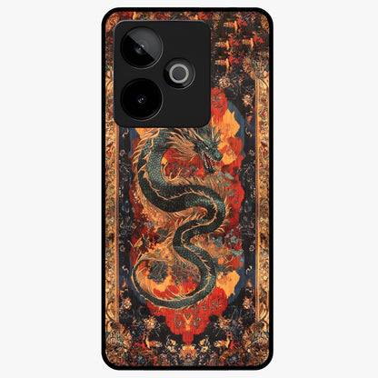 Inferno Dragon Soul Glass Case showing flat back view with fiery dragon artwork and glossy glass finish.