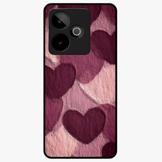 Layered Paper Hearts Glass Case showing flat back view with layered paper heart artwork and glossy glass finish.