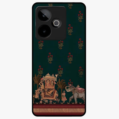 Macmerise Glass Case showing flat back view with stylish modern artwork and glossy glass finish.