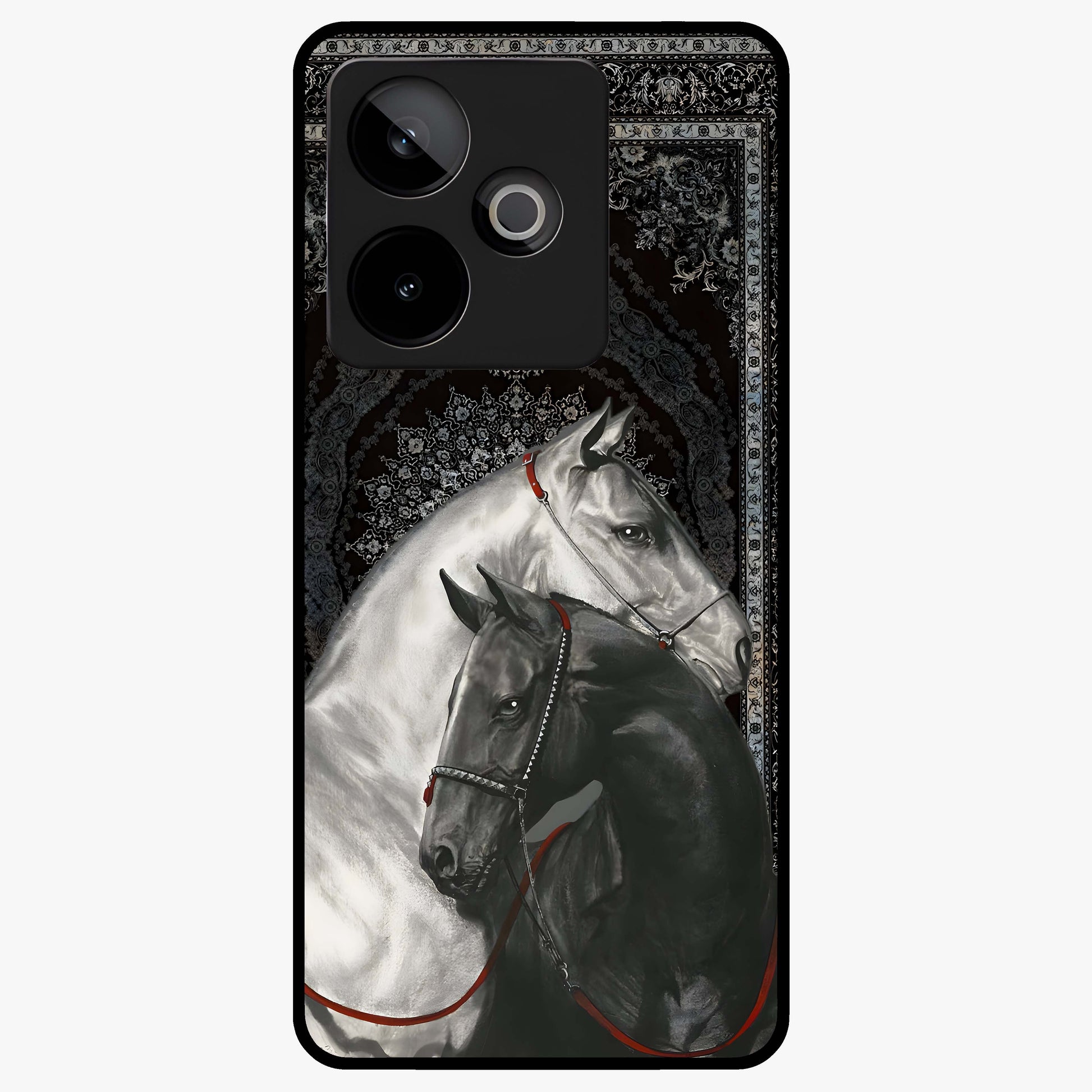 Majestic Ride Legacy Glass Case showing flat back view with powerful automotive inspired artwork and glossy glass finish.
