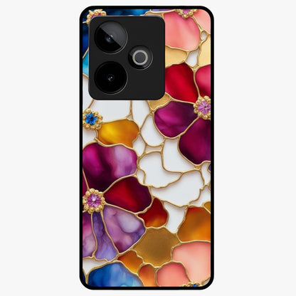 Marble Flower Pattern Glass Case showing flat back view with marble texture floral artwork and glossy glass finish.