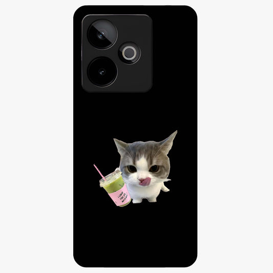 Matcha Cat Style Glass Case showing flat back view with cute matcha themed cat artwork and glossy glass finish.