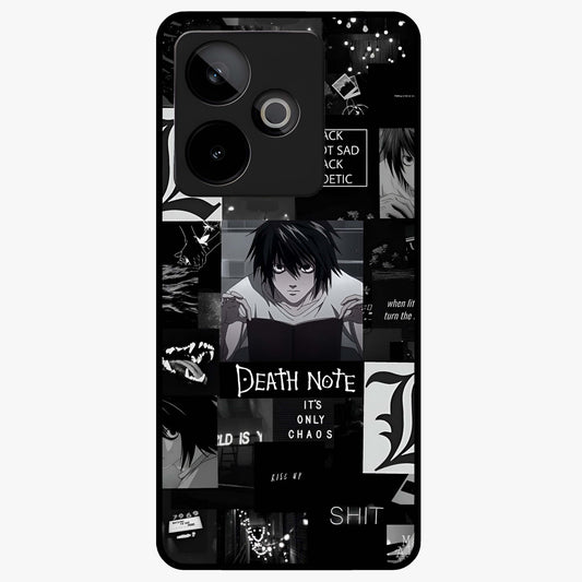 Midnight Chaos Mind Glass Case showing flat back view with abstract dark themed artwork and glossy glass finish.