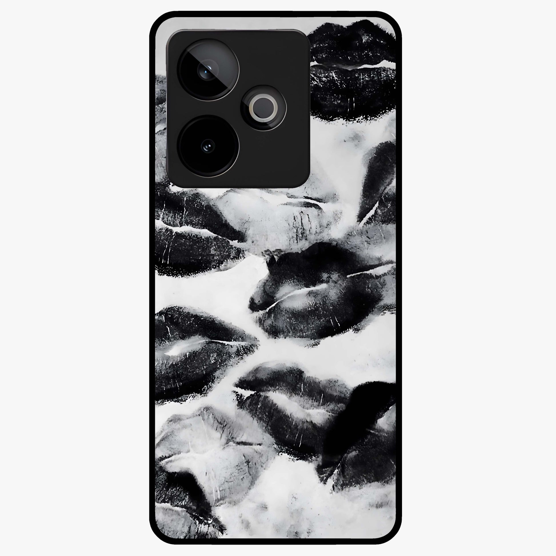 Midnight Kiss Marks Glass Case showing flat back view with lipstick kiss mark artwork and glossy glass finish.
