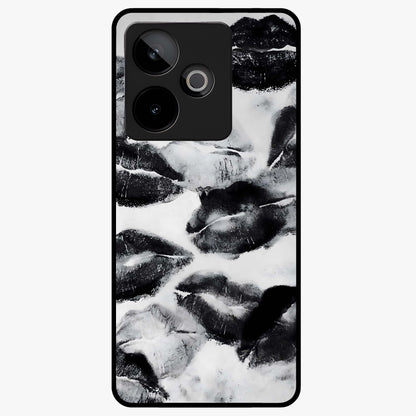 Midnight Kiss Marks Glass Case showing flat back view with lipstick kiss mark artwork and glossy glass finish.